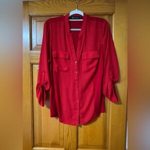 INC International Concepts Red Women's Button Down Shirt